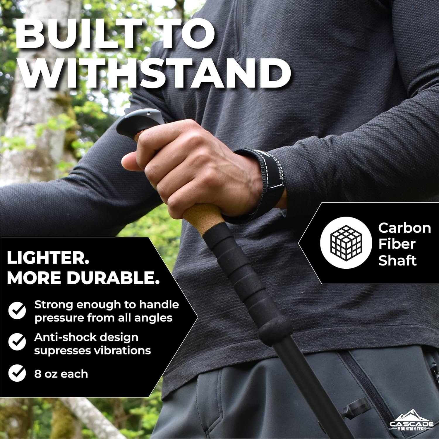Cascade Mountain Tech Trekking Poles - Carbon Fiber Walking or Hiking Sticks wit... 3 Cascade Mountain Tech Trekking Poles - Carbon Fiber Walking or Hiking Sticks wit... - Image 3