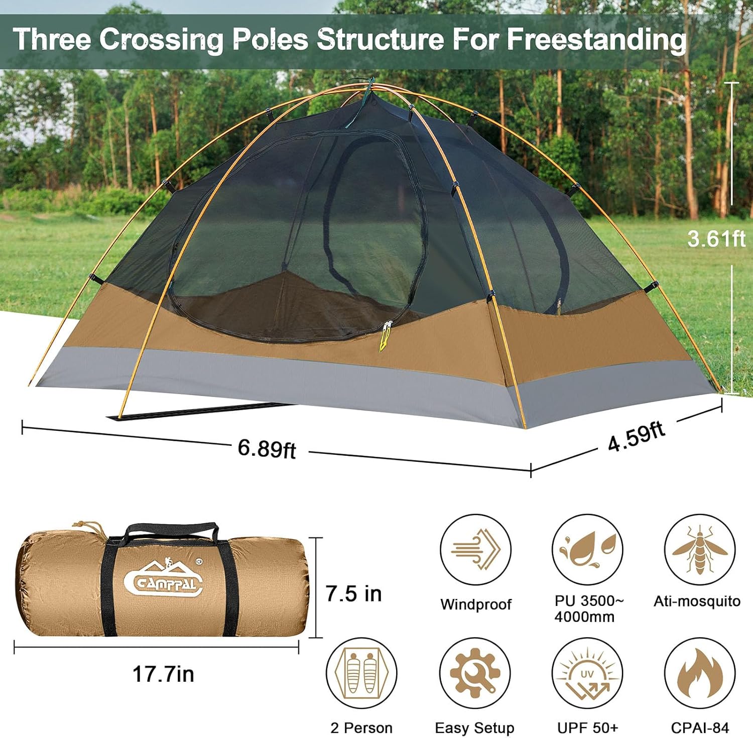 2 Person Backpacking Tent, Waterproof 4 Season Tent, Windproof Cold Weather Wint... 4 2 Person Backpacking Tent, Waterproof 4 Season Tent, Windproof Cold Weather Wint... - Image 4