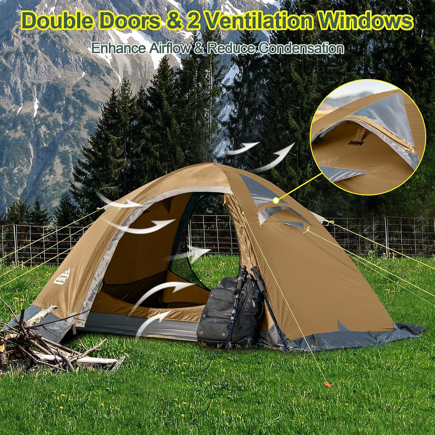 2 Person Backpacking Tent, Waterproof 4 Season Tent, Windproof Cold Weather Wint... 6 2 Person Backpacking Tent, Waterproof 4 Season Tent, Windproof Cold Weather Wint... - Image 6