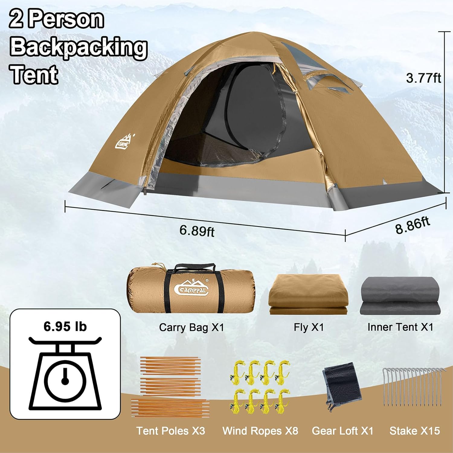 2 Person Backpacking Tent, Waterproof 4 Season Tent, Windproof Cold Weather Wint... 8 2 Person Backpacking Tent, Waterproof 4 Season Tent, Windproof Cold Weather Wint... - Image 8