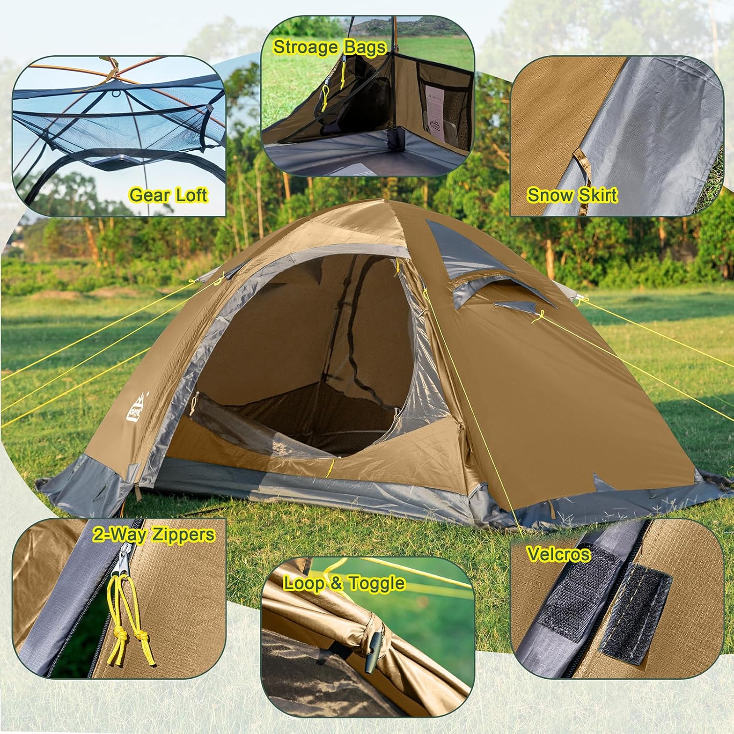2 Person Backpacking Tent, Waterproof 4 Season Tent, Windproof Cold Weather Wint... 9 2 Person Backpacking Tent, Waterproof 4 Season Tent, Windproof Cold Weather Wint... - Image 9