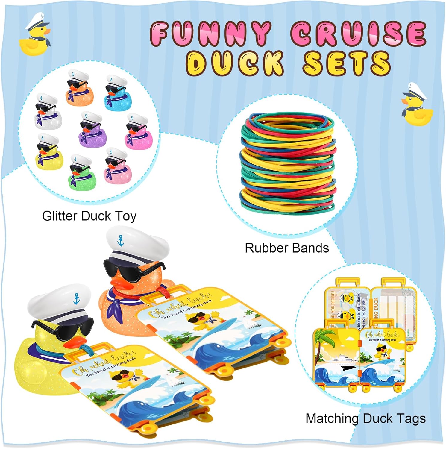 72 Pcs Duck Tag Cruise Kit Includes 24 Mini Cruise Glitter Rubber Ducks with Sun... 3 72 Pcs Duck Tag Cruise Kit Includes 24 Mini Cruise Glitter Rubber Ducks with Sun... - Image 3