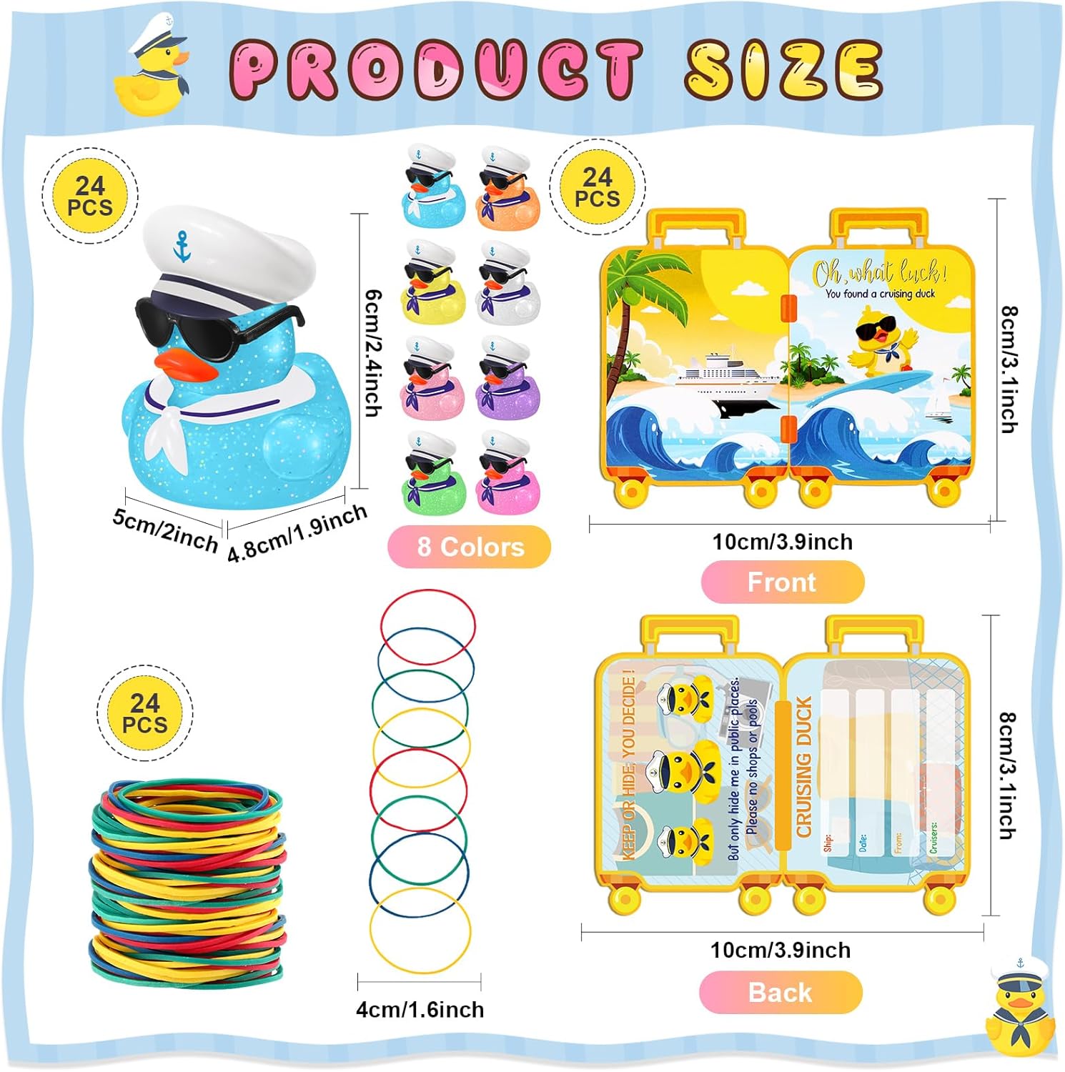 72 Pcs Duck Tag Cruise Kit Includes 24 Mini Cruise Glitter Rubber Ducks with Sun... 5 72 Pcs Duck Tag Cruise Kit Includes 24 Mini Cruise Glitter Rubber Ducks with Sun... - Image 5