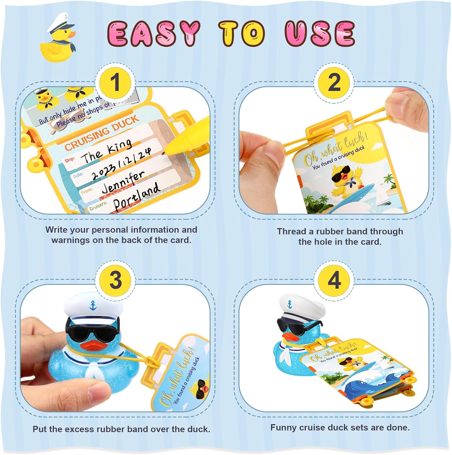 72 Pcs Duck Tag Cruise Kit Includes 24 Mini Cruise Glitter Rubber Ducks with Sun... 6 72 Pcs Duck Tag Cruise Kit Includes 24 Mini Cruise Glitter Rubber Ducks with Sun... - Image 6