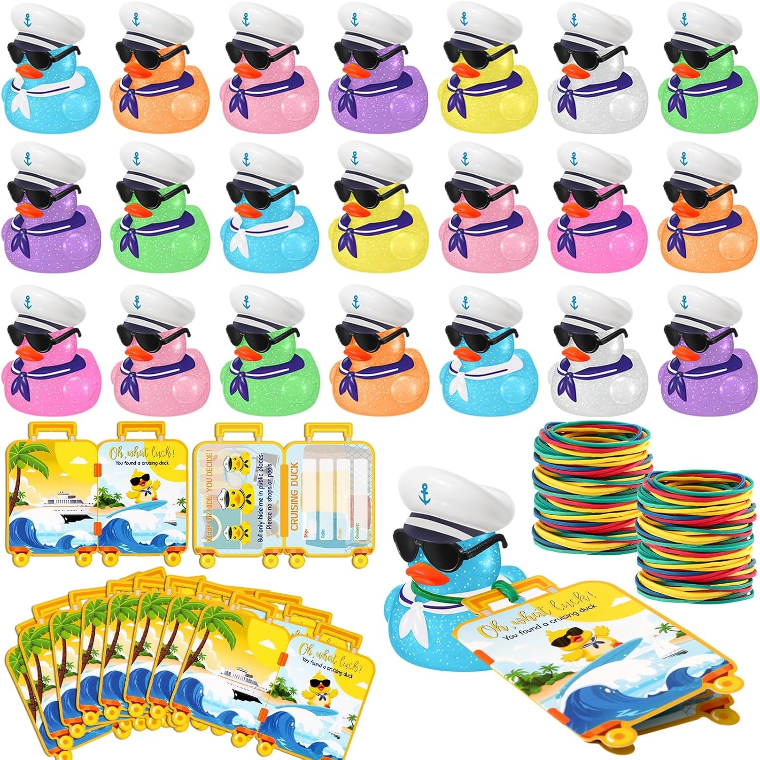 72 Pcs Duck Tag Cruise Kit Includes 24 Mini Cruise Glitter Rubber Ducks with Sun... 2 72 Pcs Duck Tag Cruise Kit Includes 24 Mini Cruise Glitter Rubber Ducks with Sun... - Image 2