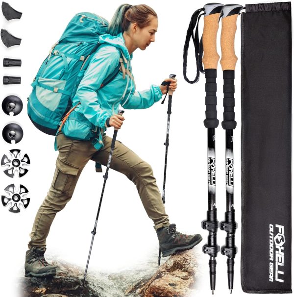 Foxelli Carbon Fiber Trekking Poles – Lightweight Collapsible Hiking Poles with ... - Image 2