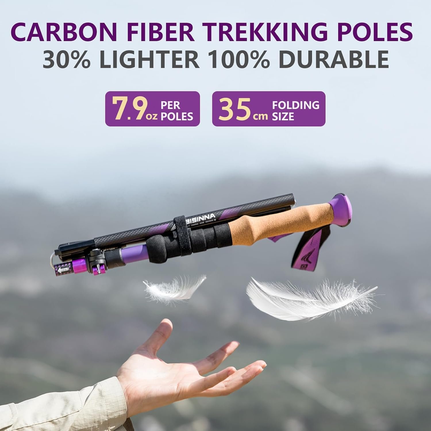 BISINNA Carbon Fiber Trekking Poles Collapsible Hiking Poles Lightweight Walking... 3 BISINNA Carbon Fiber Trekking Poles Collapsible Hiking Poles Lightweight Walking... - Image 3
