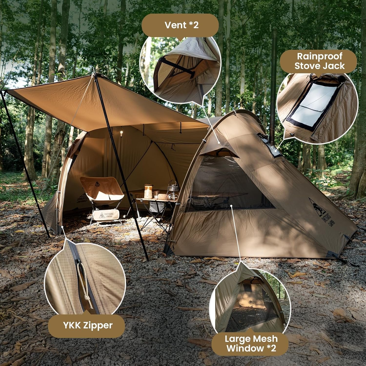 OneTigris Raven NEST Hot Tent with Stove Jack, Spacious Waterproof 2 Person Tunn... 7 OneTigris Raven NEST Hot Tent with Stove Jack, Spacious Waterproof 2 Person Tunn... - Image 7