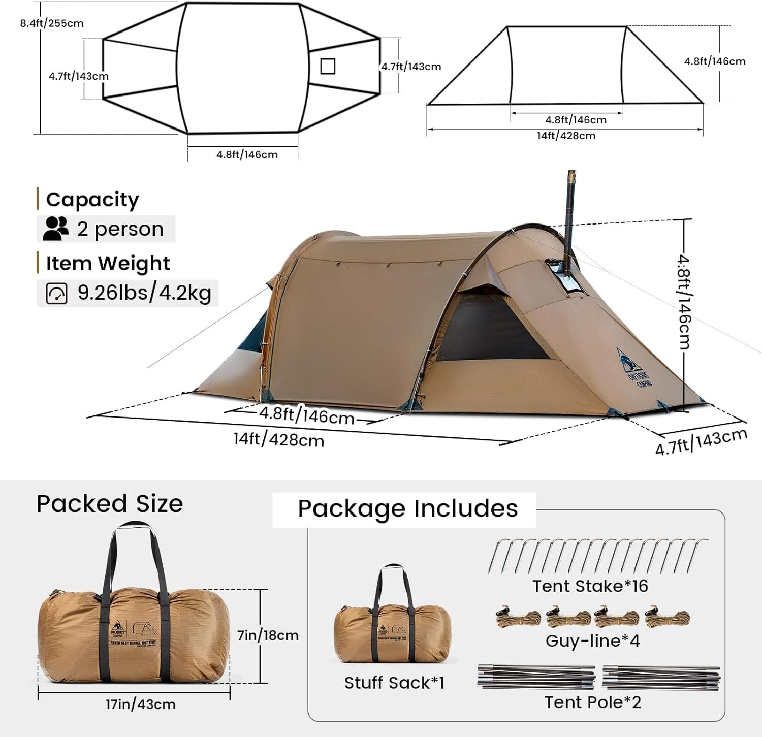 OneTigris Raven NEST Hot Tent with Stove Jack, Spacious Waterproof 2 Person Tunn... 8 OneTigris Raven NEST Hot Tent with Stove Jack, Spacious Waterproof 2 Person Tunn... - Image 8