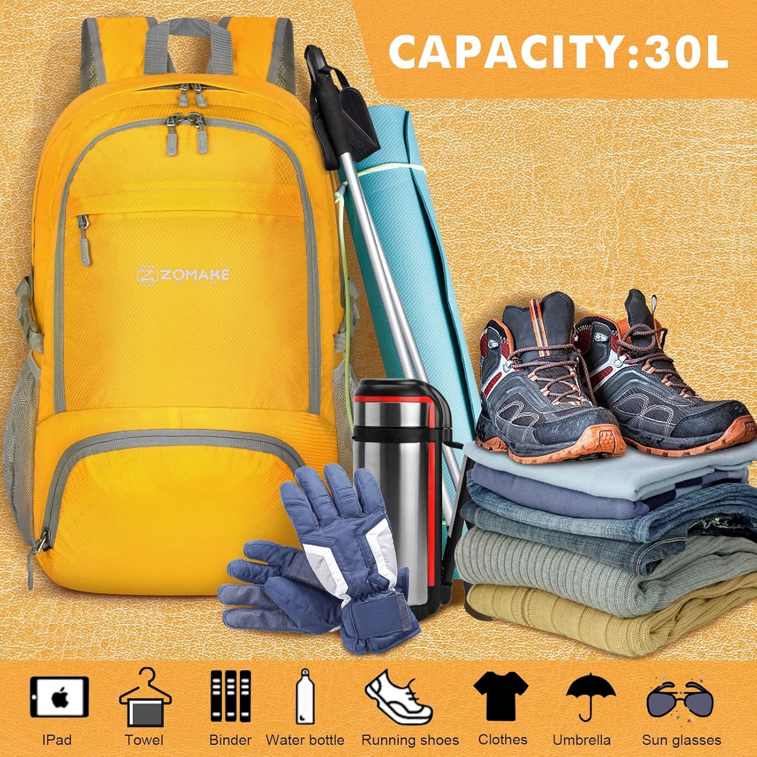 ZOMAKE Lightweight Packable Backpack 30L, Foldable Hiking Backpacks Water Resist... 4 ZOMAKE Lightweight Packable Backpack 30L, Foldable Hiking Backpacks Water Resist... - Image 4
