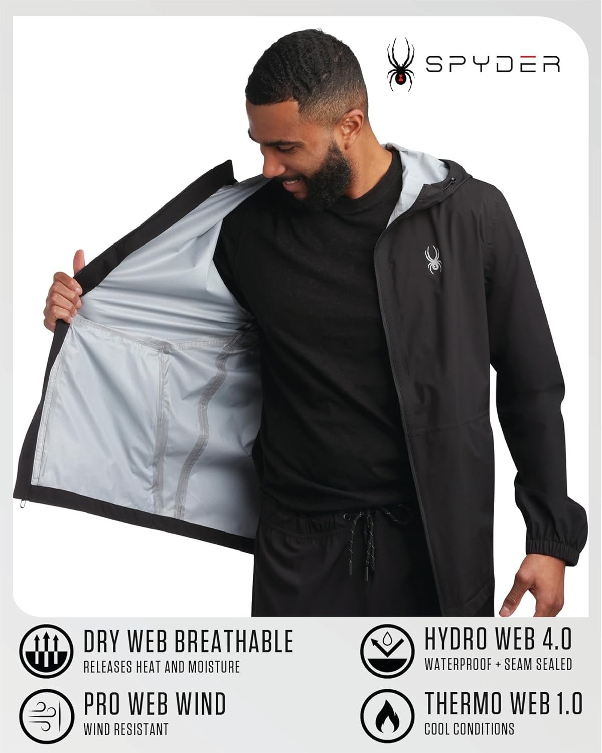 Spyder Mens Rain Jacket - Waterproof Lightweight Hooded Windbreaker, Outerwear J... 4 Spyder Mens Rain Jacket - Waterproof Lightweight Hooded Windbreaker, Outerwear J... - Image 4