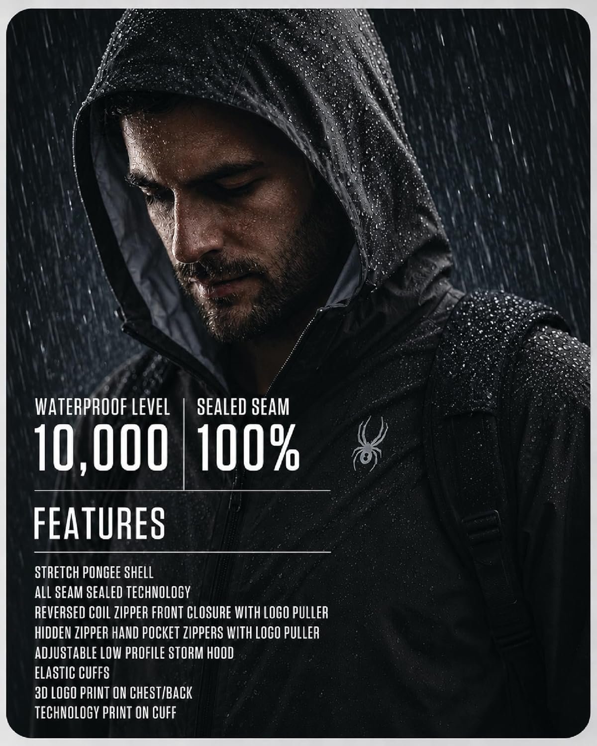 Spyder Mens Rain Jacket - Waterproof Lightweight Hooded Windbreaker, Outerwear J... 7 Spyder Mens Rain Jacket - Waterproof Lightweight Hooded Windbreaker, Outerwear J... - Image 7
