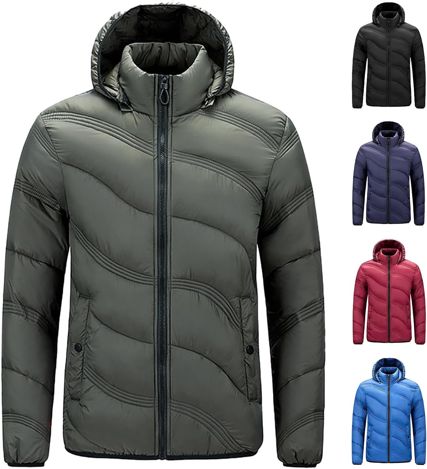 Hooded Puffer Jacket Men Water-Resistant Winter Coat Padded Puffy Coat Lightweig... 6 Hooded Puffer Jacket Men Water-Resistant Winter Coat Padded Puffy Coat Lightweig... - Image 6