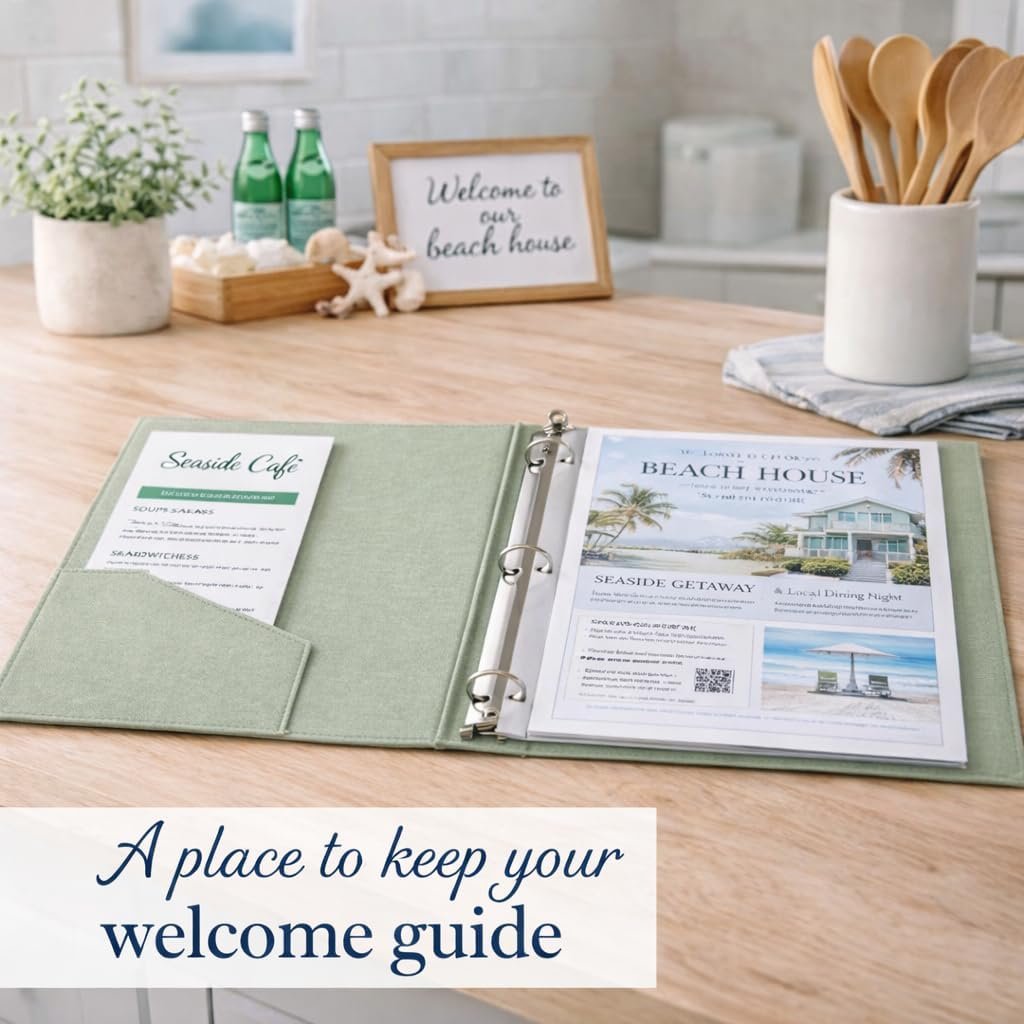 Paper 'n Such Welcome Binder for Short Term Rentals –Green Linen Fabric 3 Ring F... 4 Paper 'n Such Welcome Binder for Short Term Rentals –Green Linen Fabric 3 Ring F... - Image 4