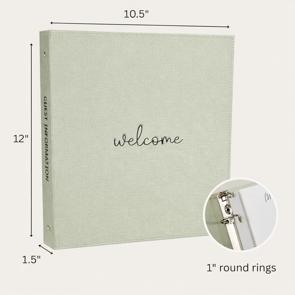 Paper 'n Such Welcome Binder for Short Term Rentals –Green Linen Fabric 3 Ring F... 8 Paper 'n Such Welcome Binder for Short Term Rentals –Green Linen Fabric 3 Ring F... - Image 8