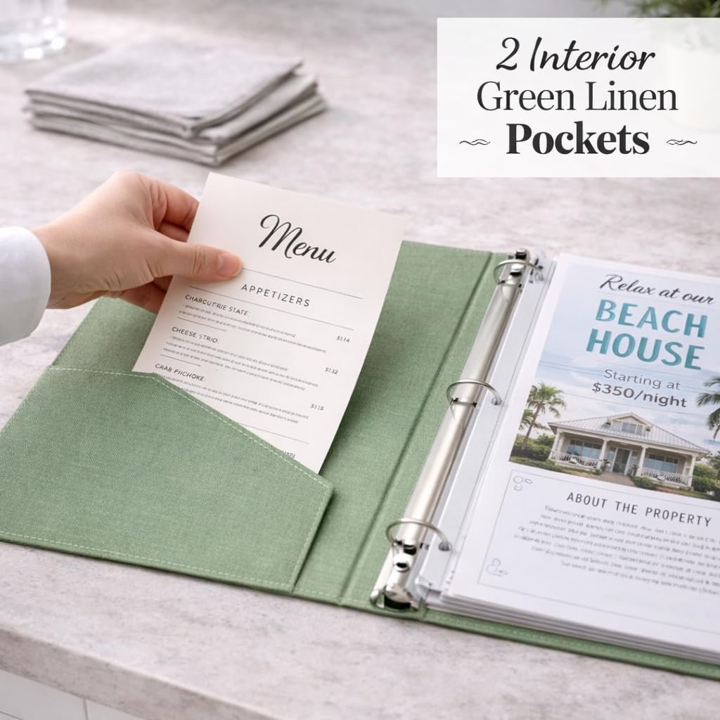 Paper 'n Such Welcome Binder for Short Term Rentals –Green Linen Fabric 3 Ring F... 9 Paper 'n Such Welcome Binder for Short Term Rentals –Green Linen Fabric 3 Ring F... - Image 9