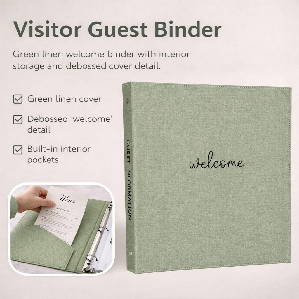 Paper 'n Such Welcome Binder for Short Term Rentals –Green Linen Fabric 3 Ring F... 10 Paper 'n Such Welcome Binder for Short Term Rentals –Green Linen Fabric 3 Ring F... - Image 10