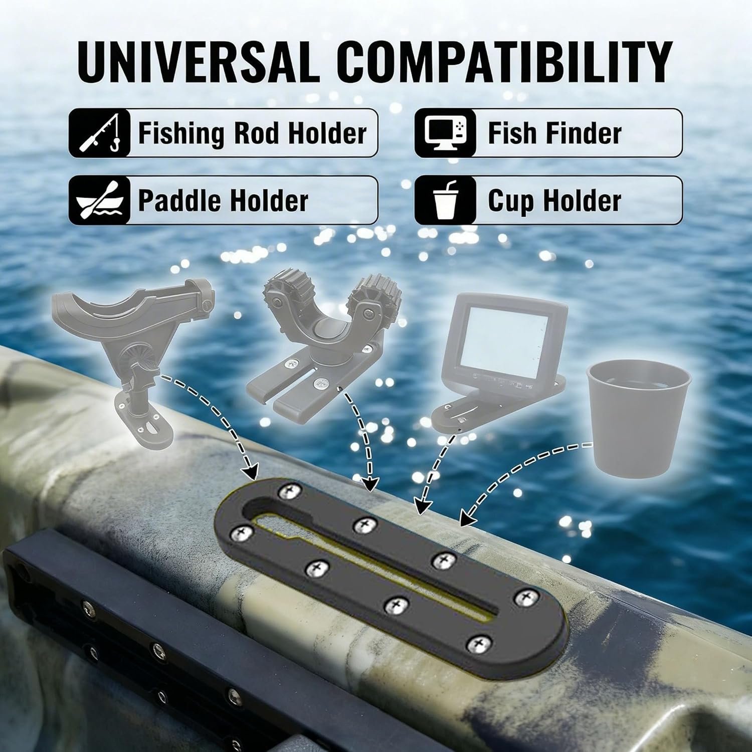 Kayak Track Rail - Low Profile Design for Fishing Rod,Cup Holders and Paddle Hol... 4 Kayak Track Rail - Low Profile Design for Fishing Rod,Cup Holders and Paddle Hol... - Image 4