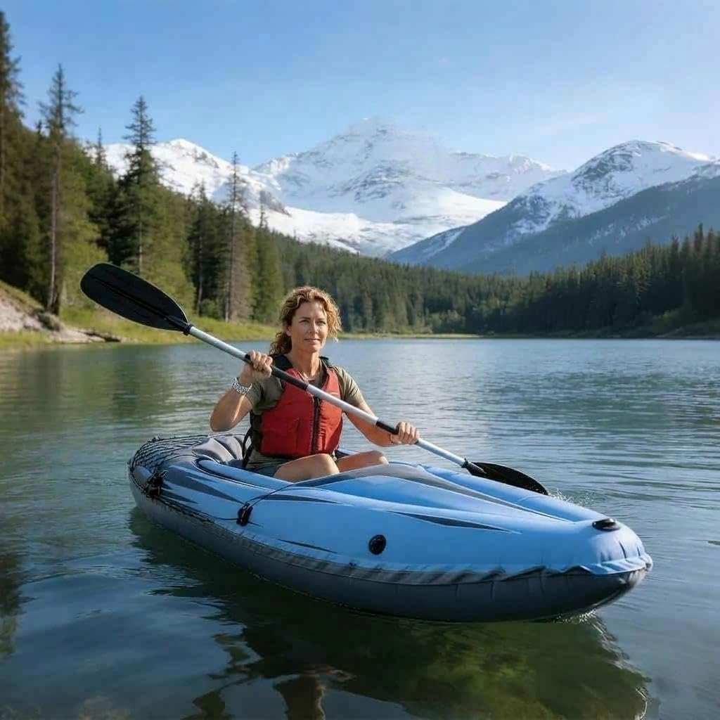 9ft Inflatable Fishing Kayak, 1-Person Foldable Boat, 220lb Capacity with Alumin... 3 9ft Inflatable Fishing Kayak, 1-Person Foldable Boat, 220lb Capacity with Alumin... - Image 3