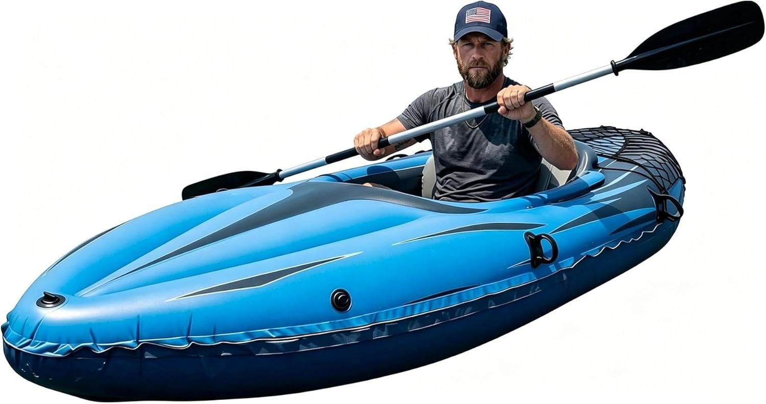 9ft Inflatable Fishing Kayak, 1-Person Foldable Boat, 220lb Capacity with Alumin... 7 9ft Inflatable Fishing Kayak, 1-Person Foldable Boat, 220lb Capacity with Alumin... - Image 7