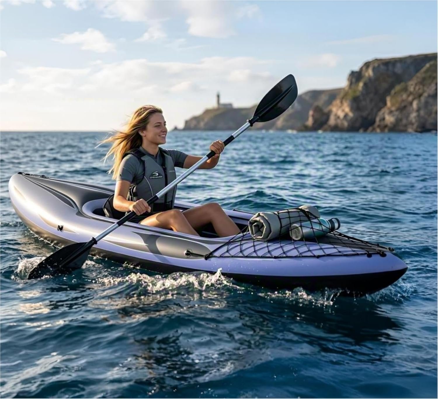 9ft Inflatable Fishing Kayak, 1-Person Foldable Boat, 220lb Capacity with Alumin... 9 9ft Inflatable Fishing Kayak, 1-Person Foldable Boat, 220lb Capacity with Alumin... - Image 9