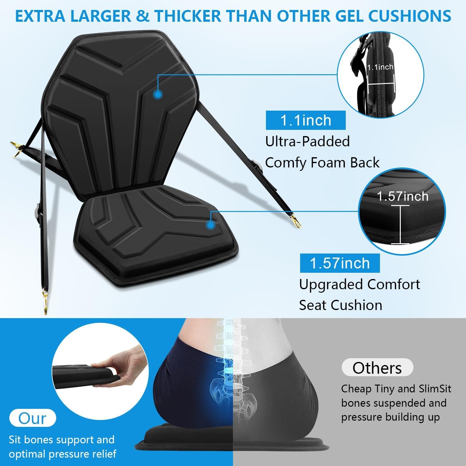 HLOGREE 6-Point Attachment - Thick Padded Kayak Seat Cushion with Back Support,E... 4 HLOGREE 6-Point Attachment - Thick Padded Kayak Seat Cushion with Back Support,E... - Image 4