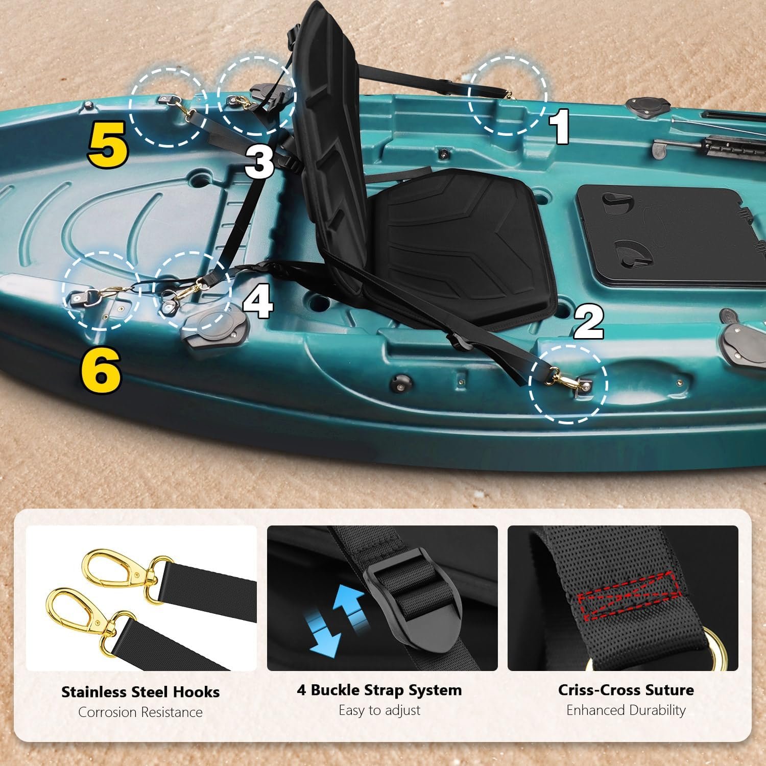 HLOGREE 6-Point Attachment - Thick Padded Kayak Seat Cushion with Back Support,E... 5 HLOGREE 6-Point Attachment - Thick Padded Kayak Seat Cushion with Back Support,E... - Image 5
