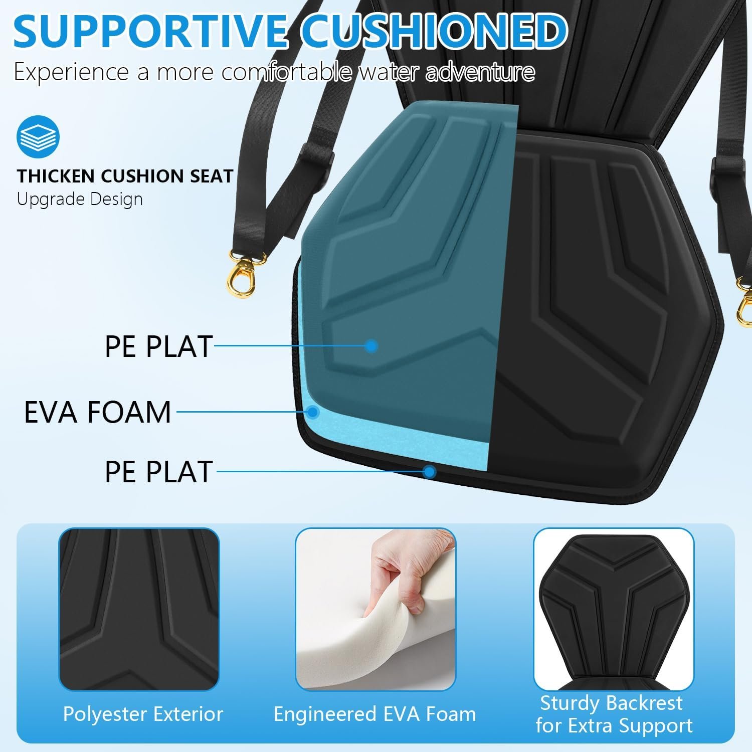 HLOGREE 6-Point Attachment - Thick Padded Kayak Seat Cushion with Back Support,E... 6 HLOGREE 6-Point Attachment - Thick Padded Kayak Seat Cushion with Back Support,E... - Image 6