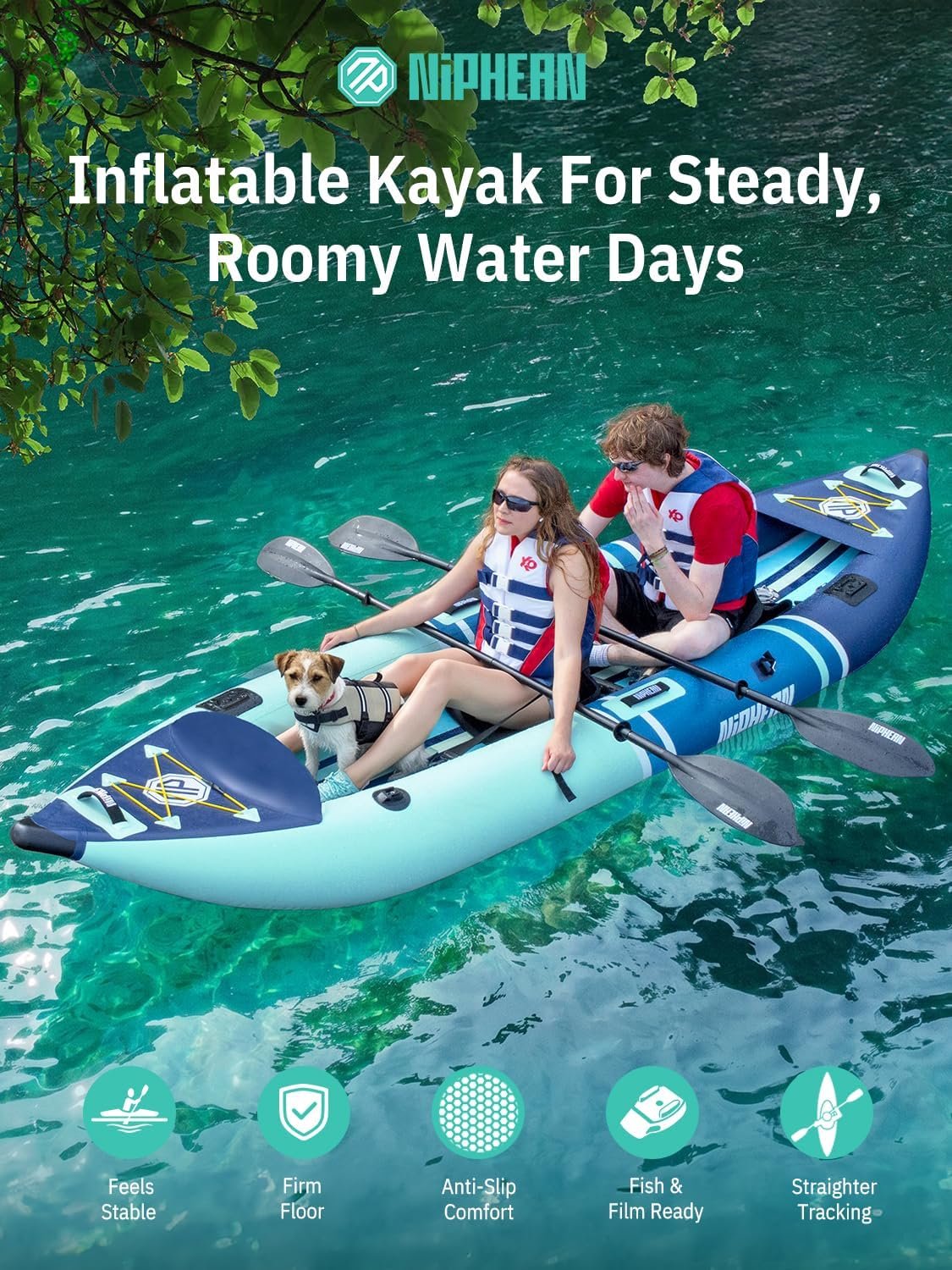 Niphean Inflatable Kayak 2 Person, 12'6" Tandem Kayak with 500lb Capacity, 3-Cha... 3 Niphean Inflatable Kayak 2 Person, 12'6" Tandem Kayak with 500lb Capacity, 3-Cha... - Image 3