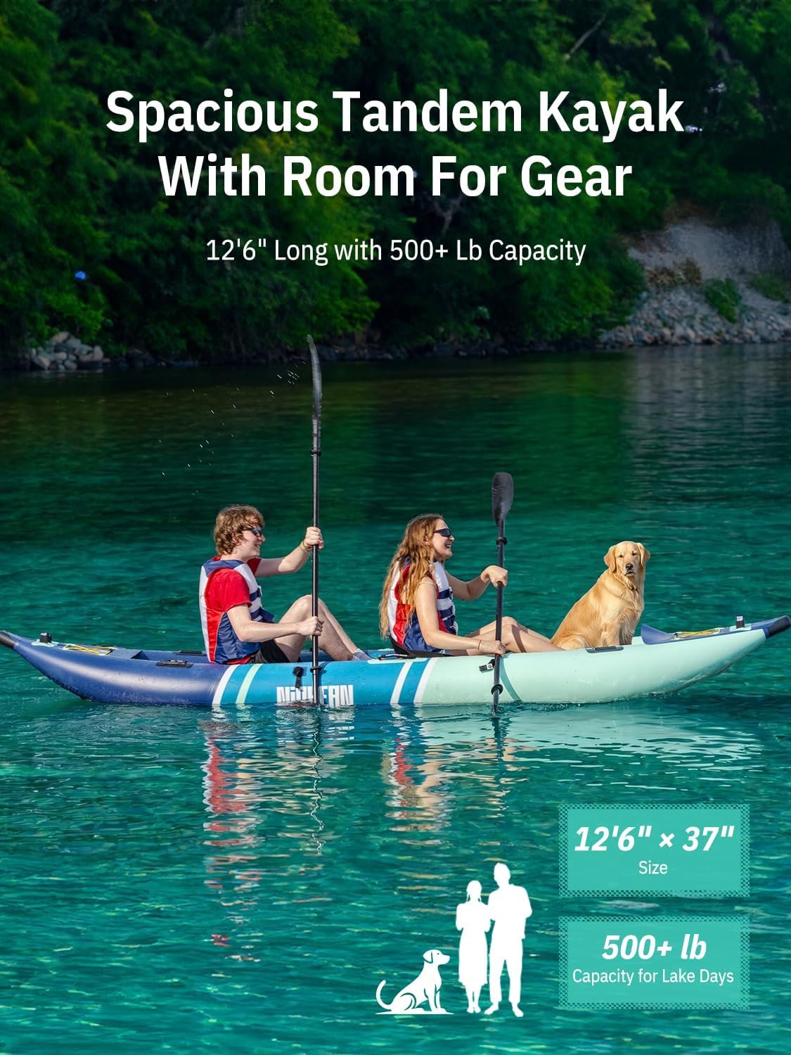 Niphean Inflatable Kayak 2 Person, 12'6" Tandem Kayak with 500lb Capacity, 3-Cha... 4 Niphean Inflatable Kayak 2 Person, 12'6" Tandem Kayak with 500lb Capacity, 3-Cha... - Image 4