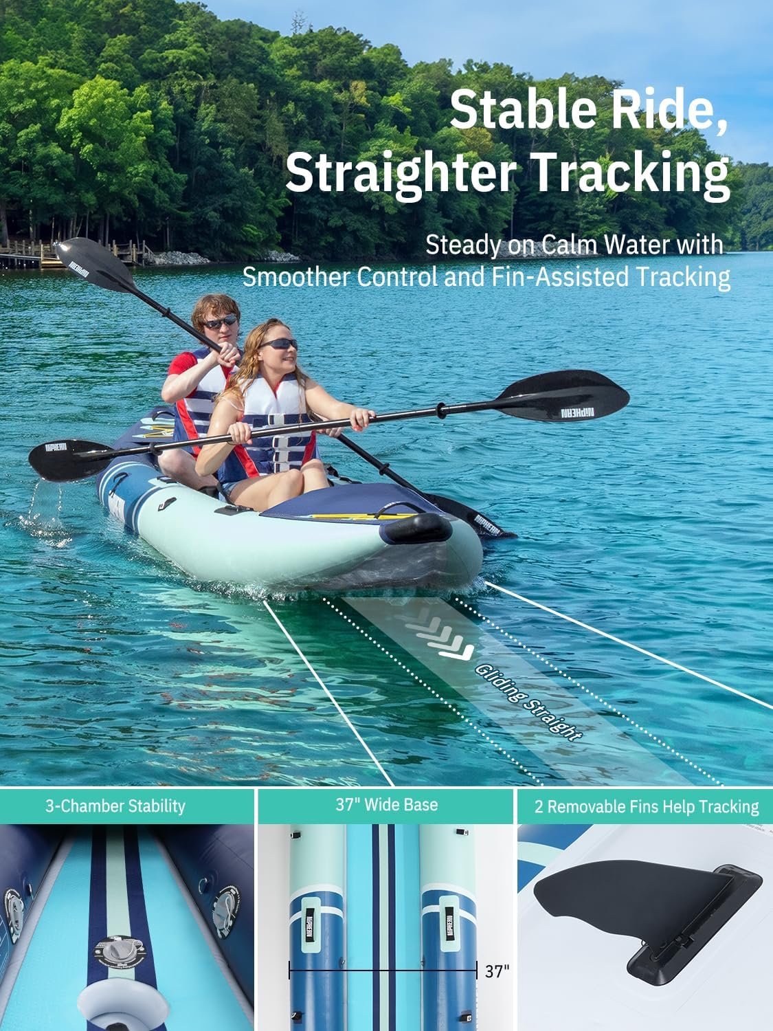 Niphean Inflatable Kayak 2 Person, 12'6" Tandem Kayak with 500lb Capacity, 3-Cha... 5 Niphean Inflatable Kayak 2 Person, 12'6" Tandem Kayak with 500lb Capacity, 3-Cha... - Image 5