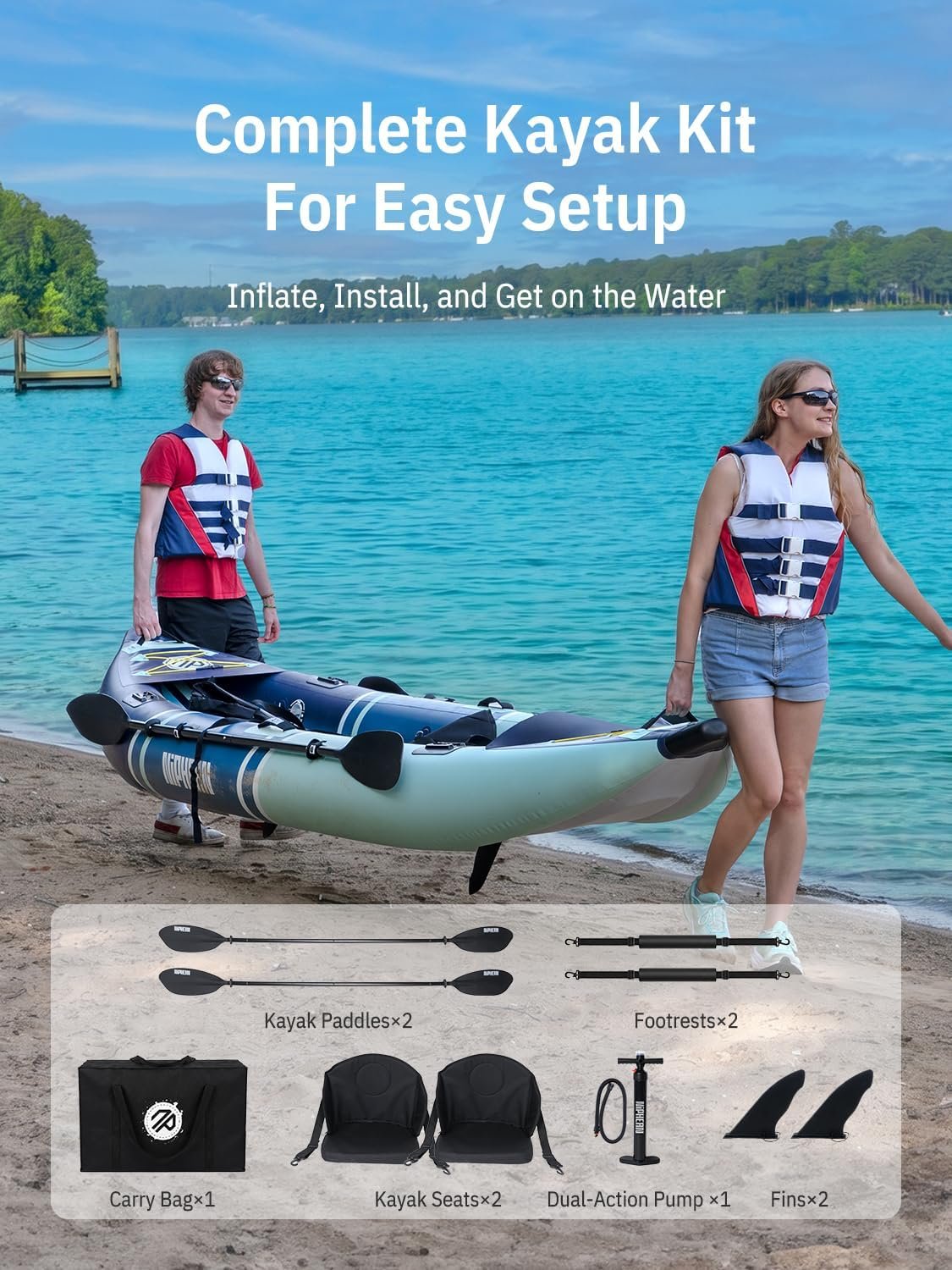 Niphean Inflatable Kayak 2 Person, 12'6" Tandem Kayak with 500lb Capacity, 3-Cha... 6 Niphean Inflatable Kayak 2 Person, 12'6" Tandem Kayak with 500lb Capacity, 3-Cha... - Image 6