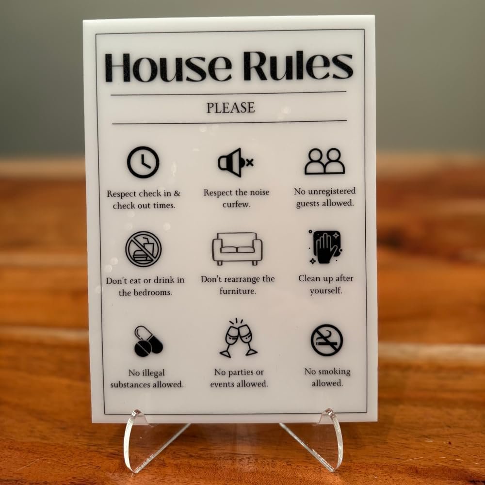 House Rules - Vacation Rental House Rules Signs, 5x7 inch Acrylic Signs (Design ... 8 House Rules - Vacation Rental House Rules Signs, 5x7 inch Acrylic Signs (Design ... - Image 8