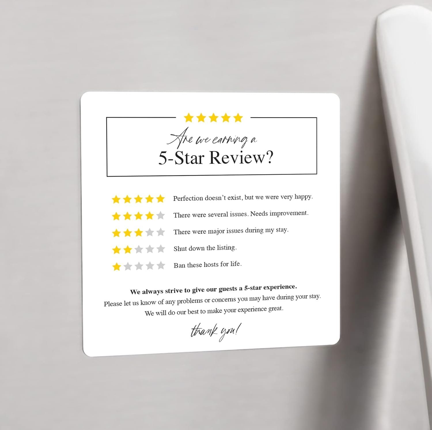 Guest Review Rating Magnet, 5" x 5" Magnetic Sign, Feedback Request and Rental S... 4 Guest Review Rating Magnet, 5" x 5" Magnetic Sign, Feedback Request and Rental S... - Image 4