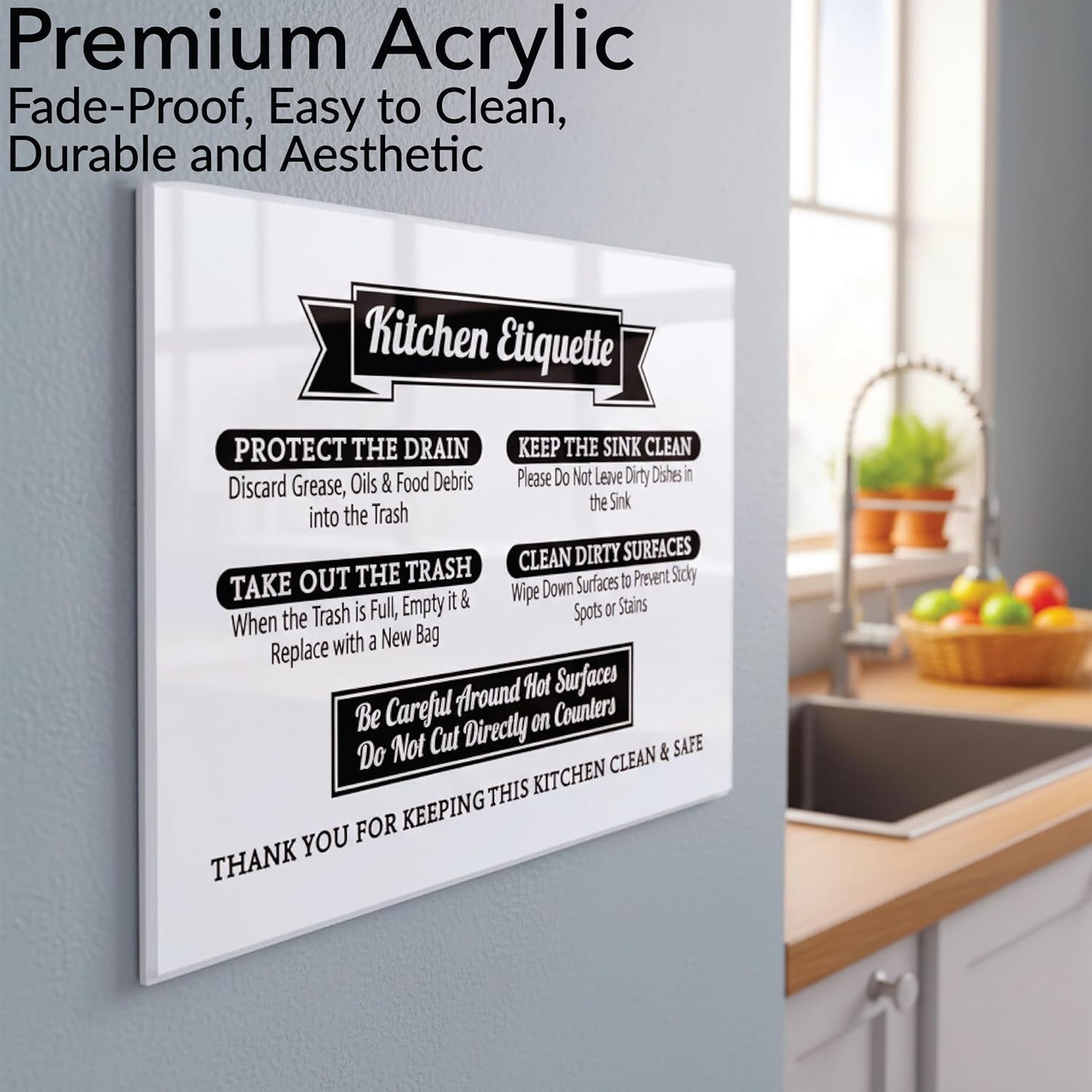 Acrylic 5x7 Kitchen Etiquette Sign - Sensitive Drain, No Dishes in Sink, Rules C... 4 Acrylic 5x7 Kitchen Etiquette Sign - Sensitive Drain, No Dishes in Sink, Rules C... - Image 4