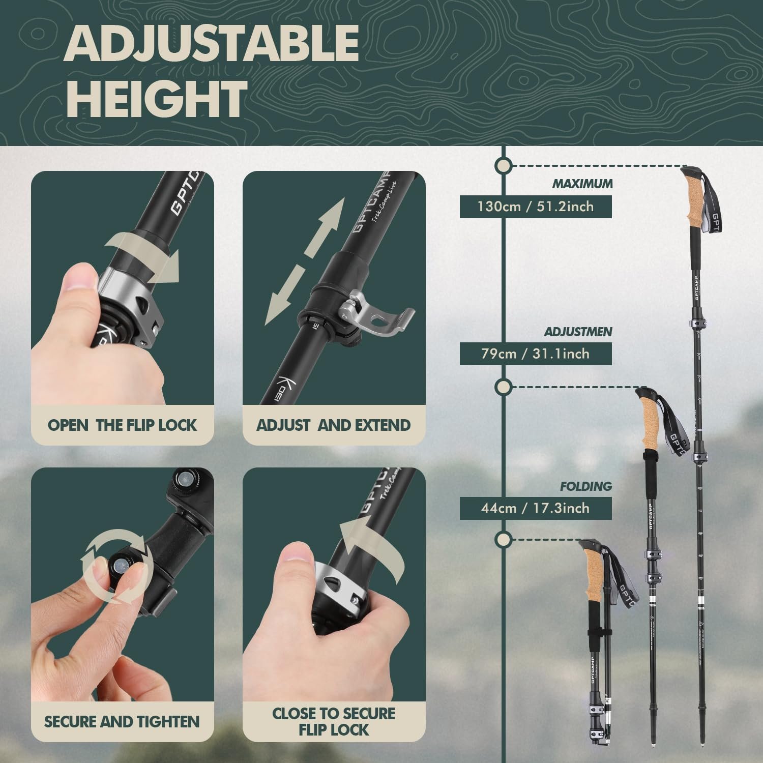 GPTCAMP Walking Sticks,Trekking Poles Collapsible Hiking Poles,Lightweight Foldi... 4 GPTCAMP Walking Sticks,Trekking Poles Collapsible Hiking Poles,Lightweight Foldi... - Image 4