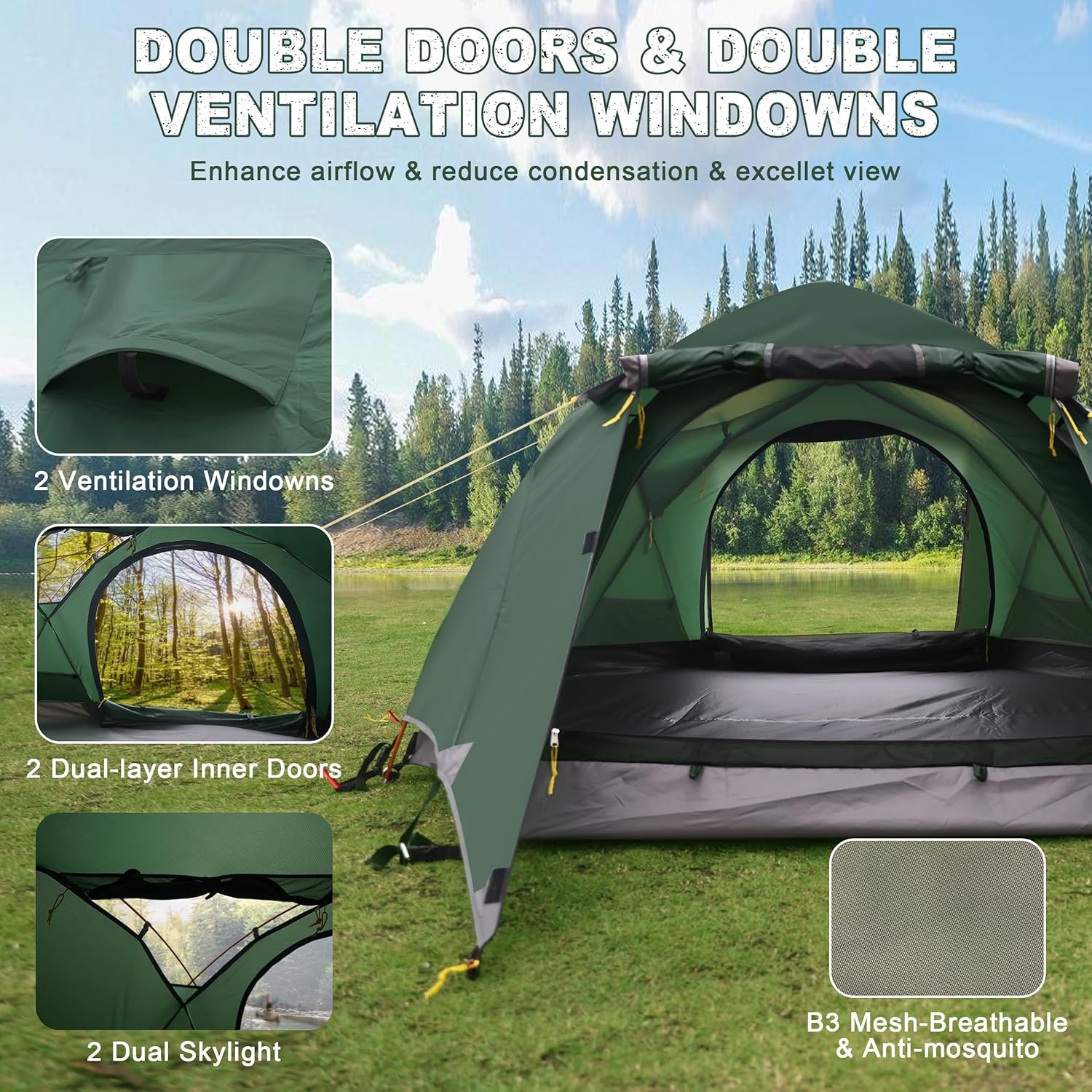 2-3 Person Backpacking Tent Double Doors 2 Vestibule 2 Skylight, Two Person Tent... 4 2-3 Person Backpacking Tent Double Doors 2 Vestibule 2 Skylight, Two Person Tent... - Image 4