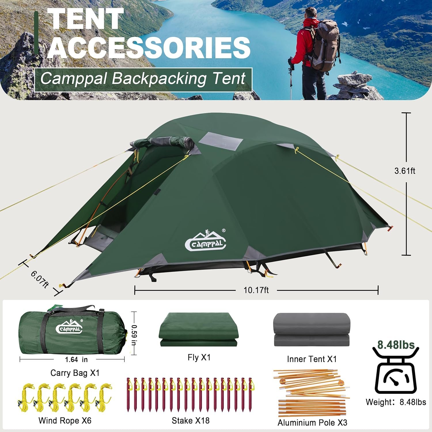 2-3 Person Backpacking Tent Double Doors 2 Vestibule 2 Skylight, Two Person Tent... 9 2-3 Person Backpacking Tent Double Doors 2 Vestibule 2 Skylight, Two Person Tent... - Image 9