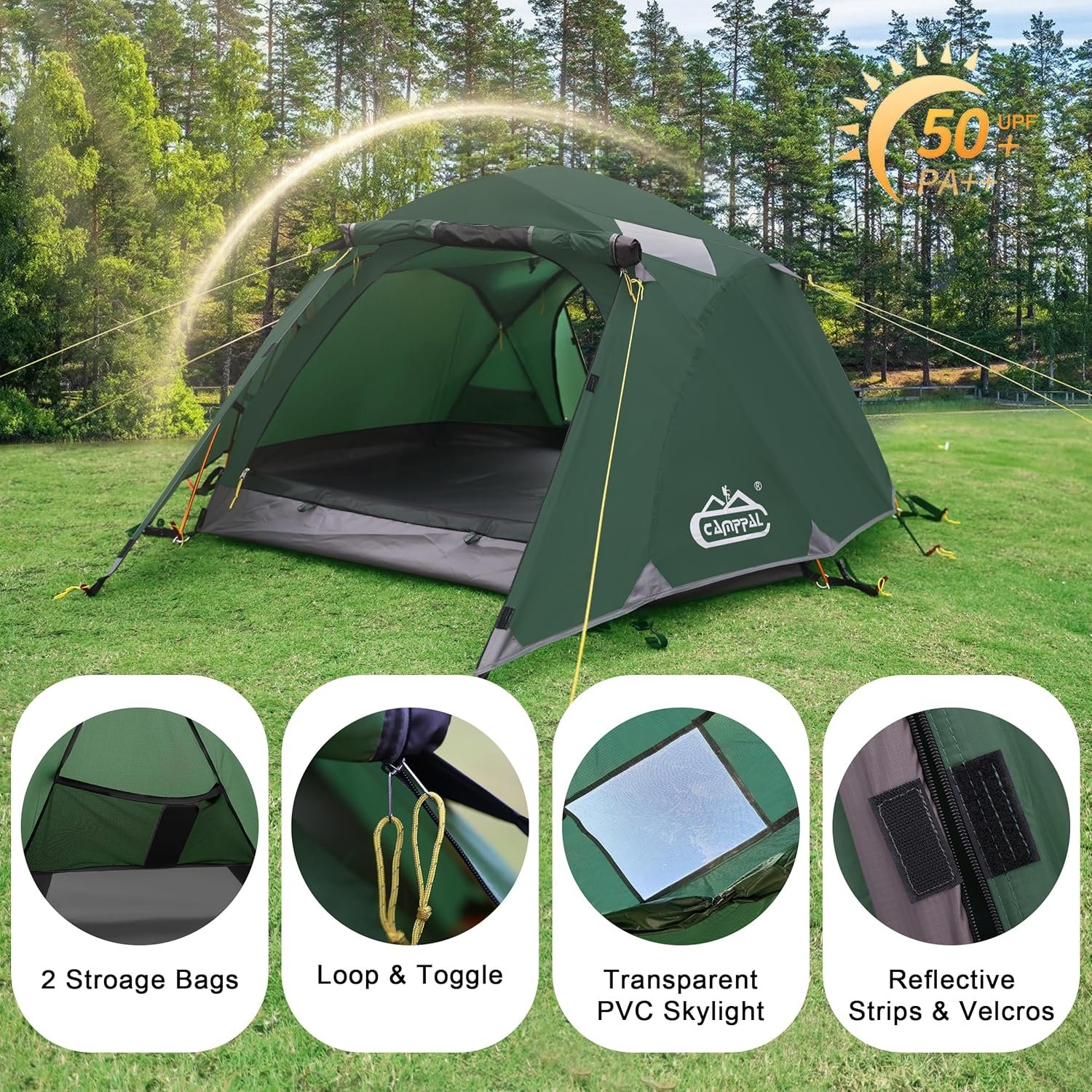2-3 Person Backpacking Tent Double Doors 2 Vestibule 2 Skylight, Two Person Tent... 10 2-3 Person Backpacking Tent Double Doors 2 Vestibule 2 Skylight, Two Person Tent... - Image 10