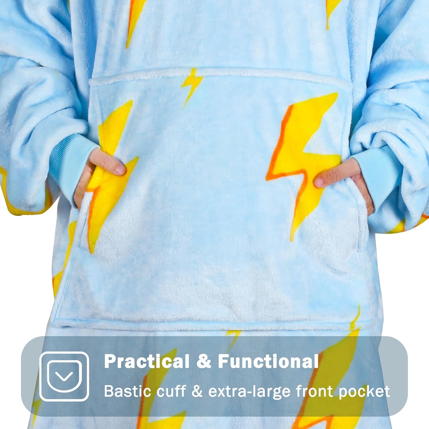 Solaris Thunder Lightning Wearable Blanket Hoodie, Oversize Single Layer Sherpa ... 6 Solaris Thunder Lightning Wearable Blanket Hoodie, Oversize Single Layer Sherpa ... - Image 6