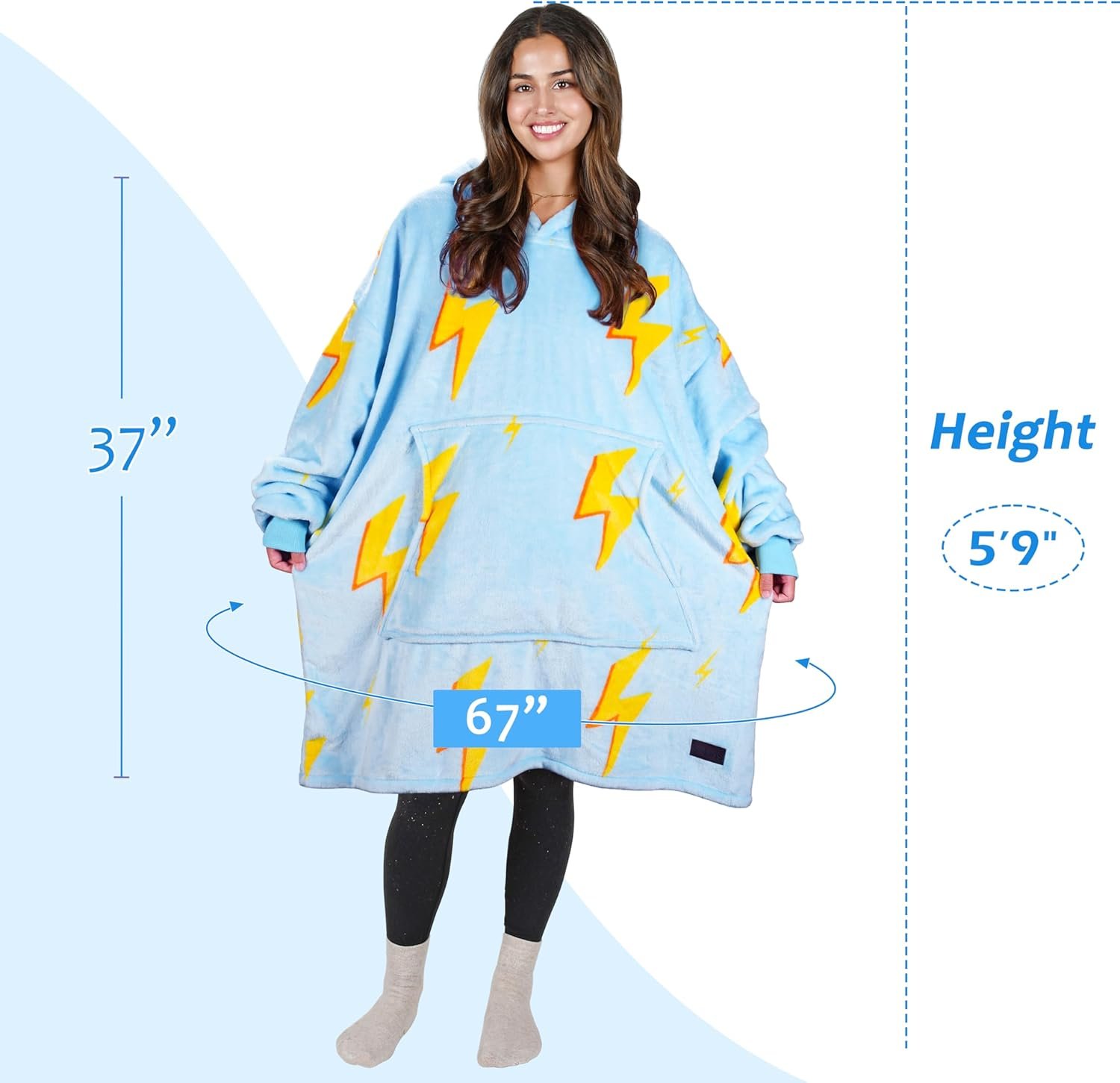 Solaris Thunder Lightning Wearable Blanket Hoodie, Oversize Single Layer Sherpa ... 8 Solaris Thunder Lightning Wearable Blanket Hoodie, Oversize Single Layer Sherpa ... - Image 8