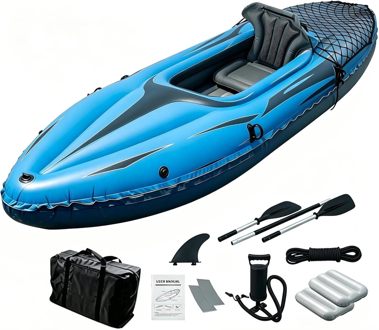 9ft Inflatable Fishing Kayak, 1-Person Foldable Boat, 220lb Capacity with Alumin... 2 9ft Inflatable Fishing Kayak, 1-Person Foldable Boat, 220lb Capacity with Alumin... - Image 2