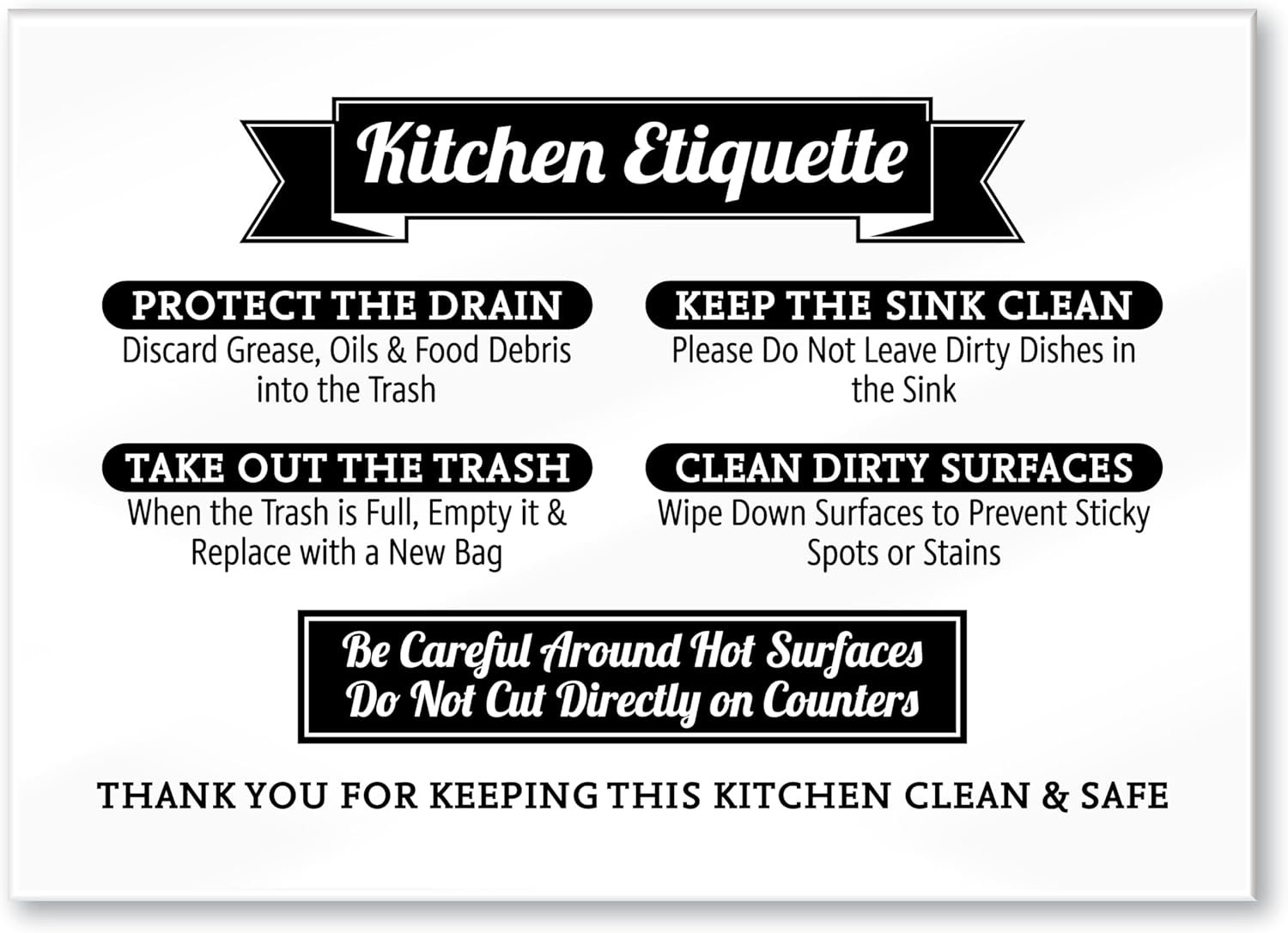Acrylic 5x7 Kitchen Etiquette Sign - Sensitive Drain, No Dishes in Sink, Rules C... 2 Acrylic 5x7 Kitchen Etiquette Sign - Sensitive Drain, No Dishes in Sink, Rules C... - Image 2