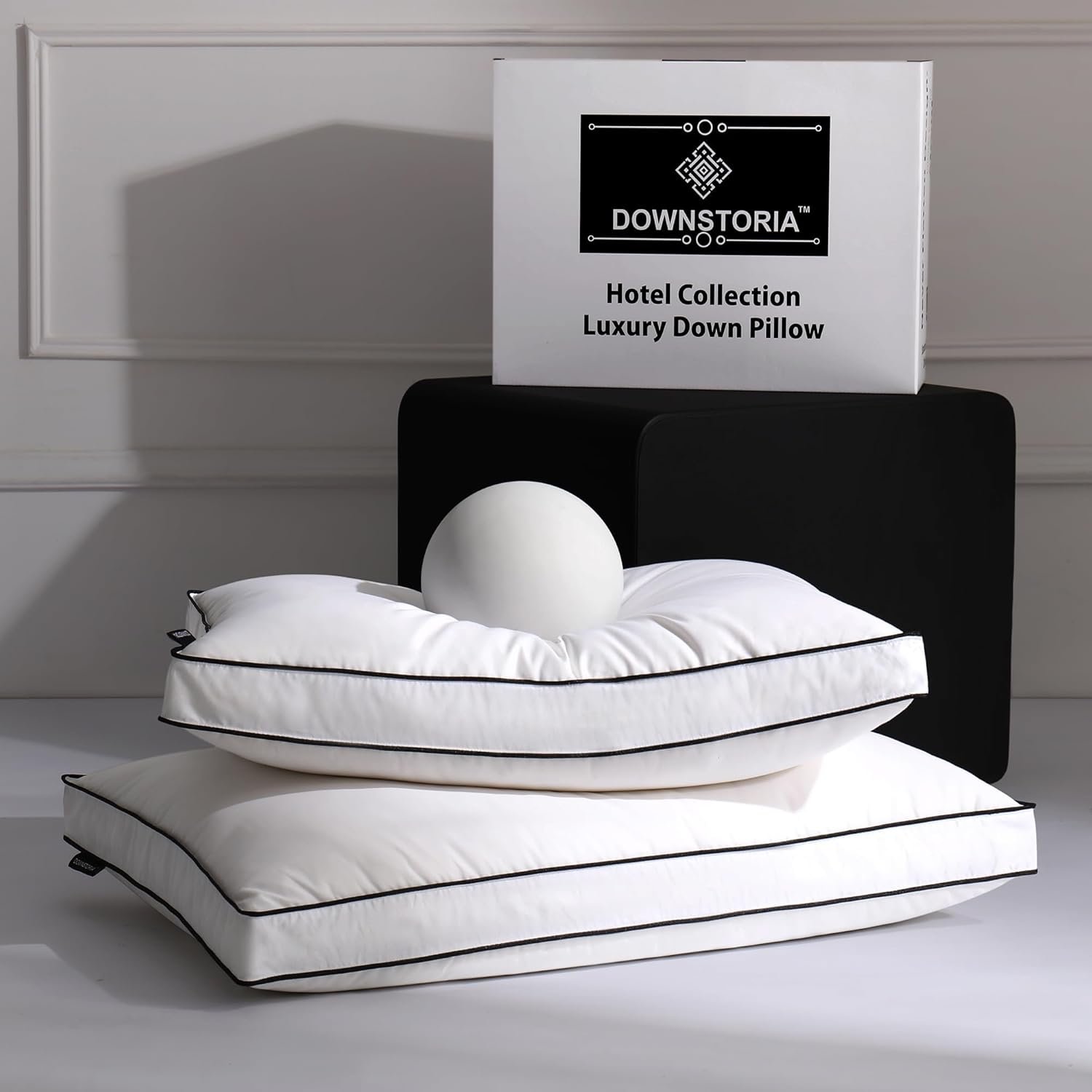 DOWNSTORIA Feather Down Pillows Queen Size Set of 2 with Gusset, Luxury Hotel Co... 2 DOWNSTORIA Feather Down Pillows Queen Size Set of 2 with Gusset, Luxury Hotel Co... - Image 2