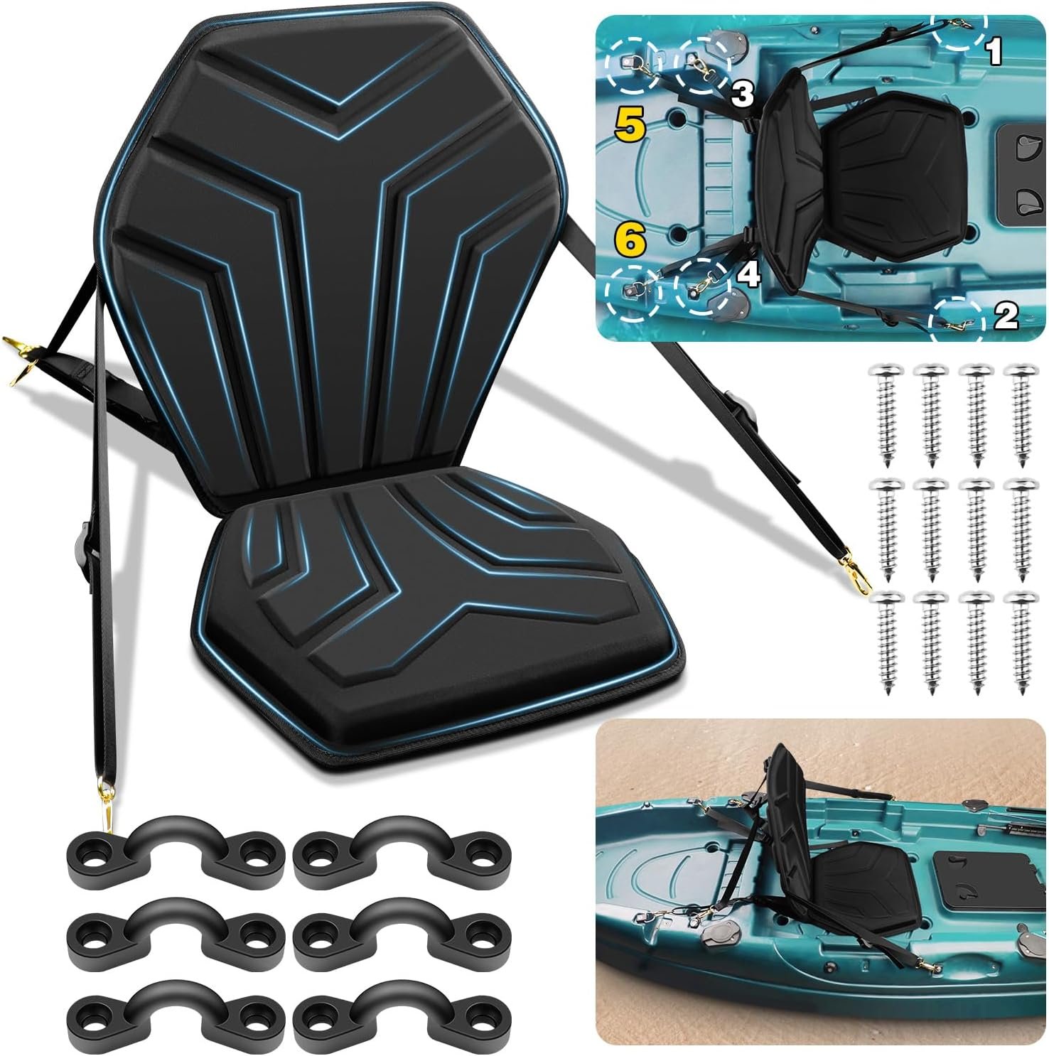 HLOGREE 6-Point Attachment - Thick Padded Kayak Seat Cushion with Back Support,E... 2 HLOGREE 6-Point Attachment - Thick Padded Kayak Seat Cushion with Back Support,E... - Image 2