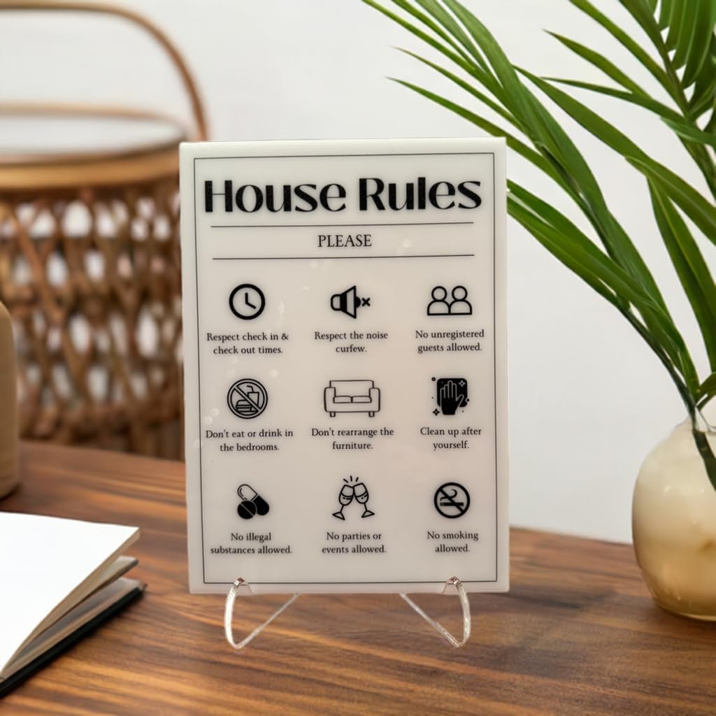 House Rules - Vacation Rental House Rules Signs, 5x7 inch Acrylic Signs (Design ... 2 House Rules - Vacation Rental House Rules Signs, 5x7 inch Acrylic Signs (Design ... - Image 2