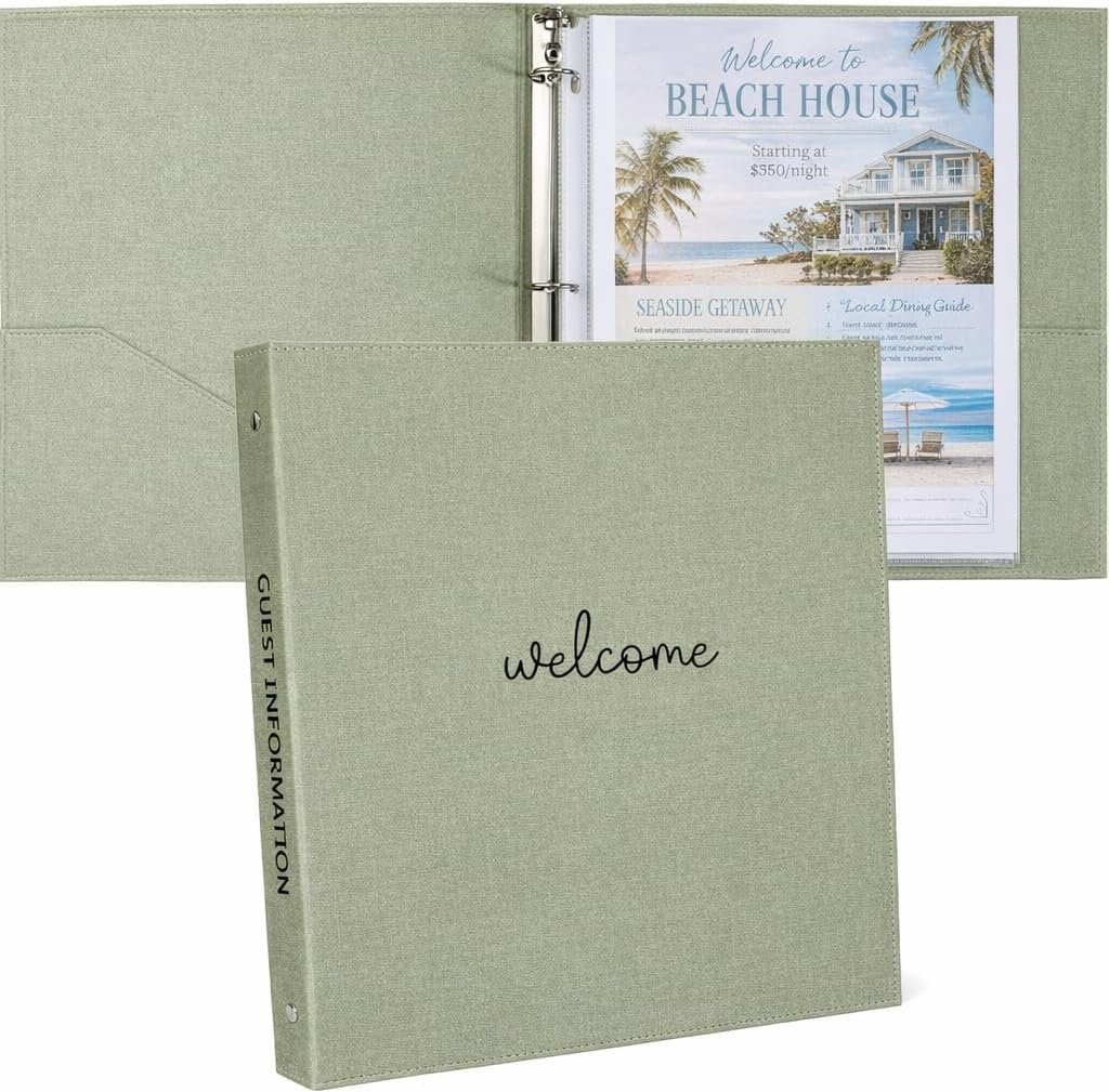 Paper 'n Such Welcome Binder for Short Term Rentals –Green Linen Fabric 3 Ring F... 2 Paper 'n Such Welcome Binder for Short Term Rentals –Green Linen Fabric 3 Ring F... - Image 2