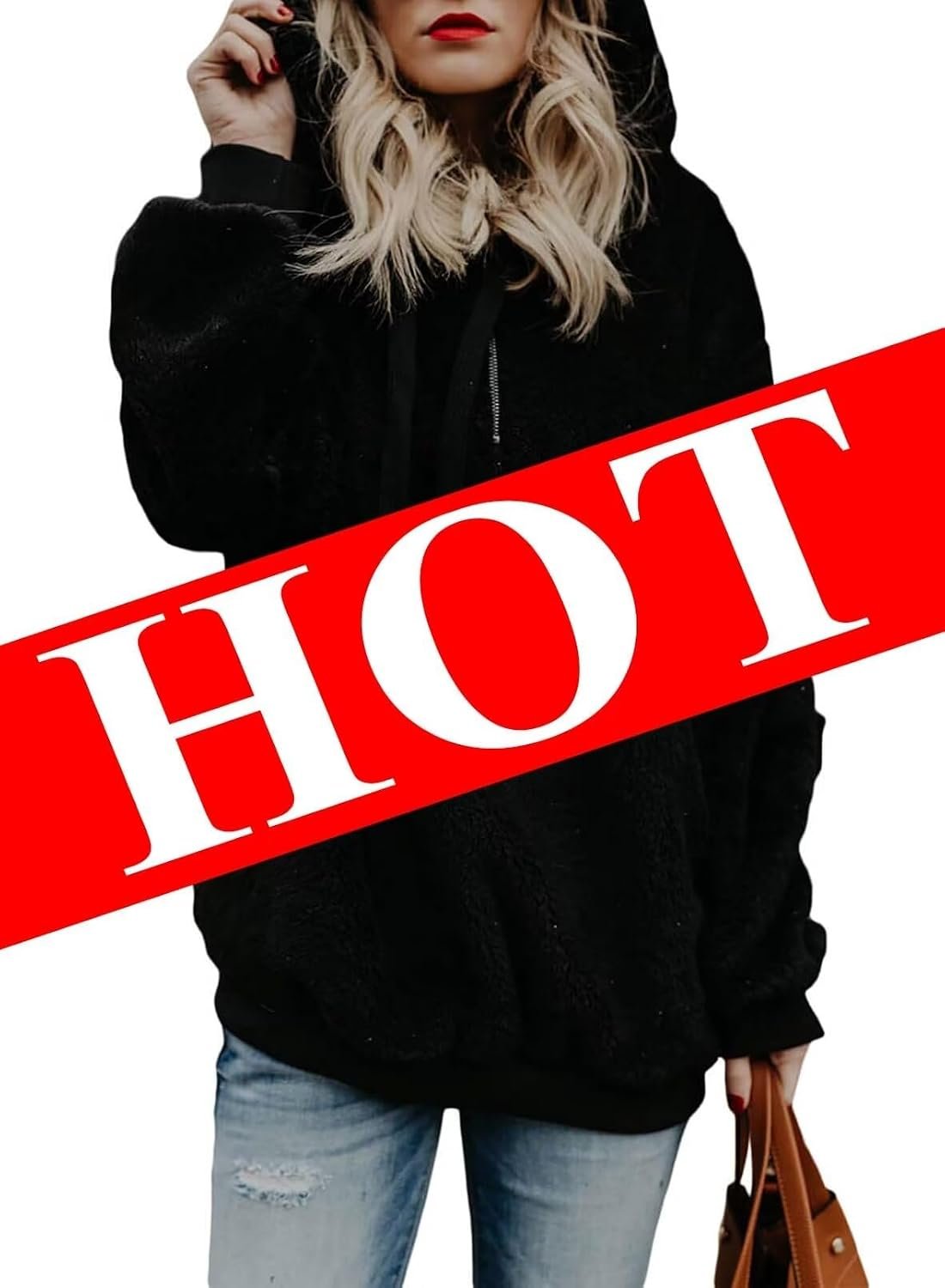 Acelitt Women's Winter Plus Size Zip Fuzzy Sherpa Sweatshirt Long Sleeve Fashion... 3 Acelitt Women's Winter Plus Size Zip Fuzzy Sherpa Sweatshirt Long Sleeve Fashion... - Image 3