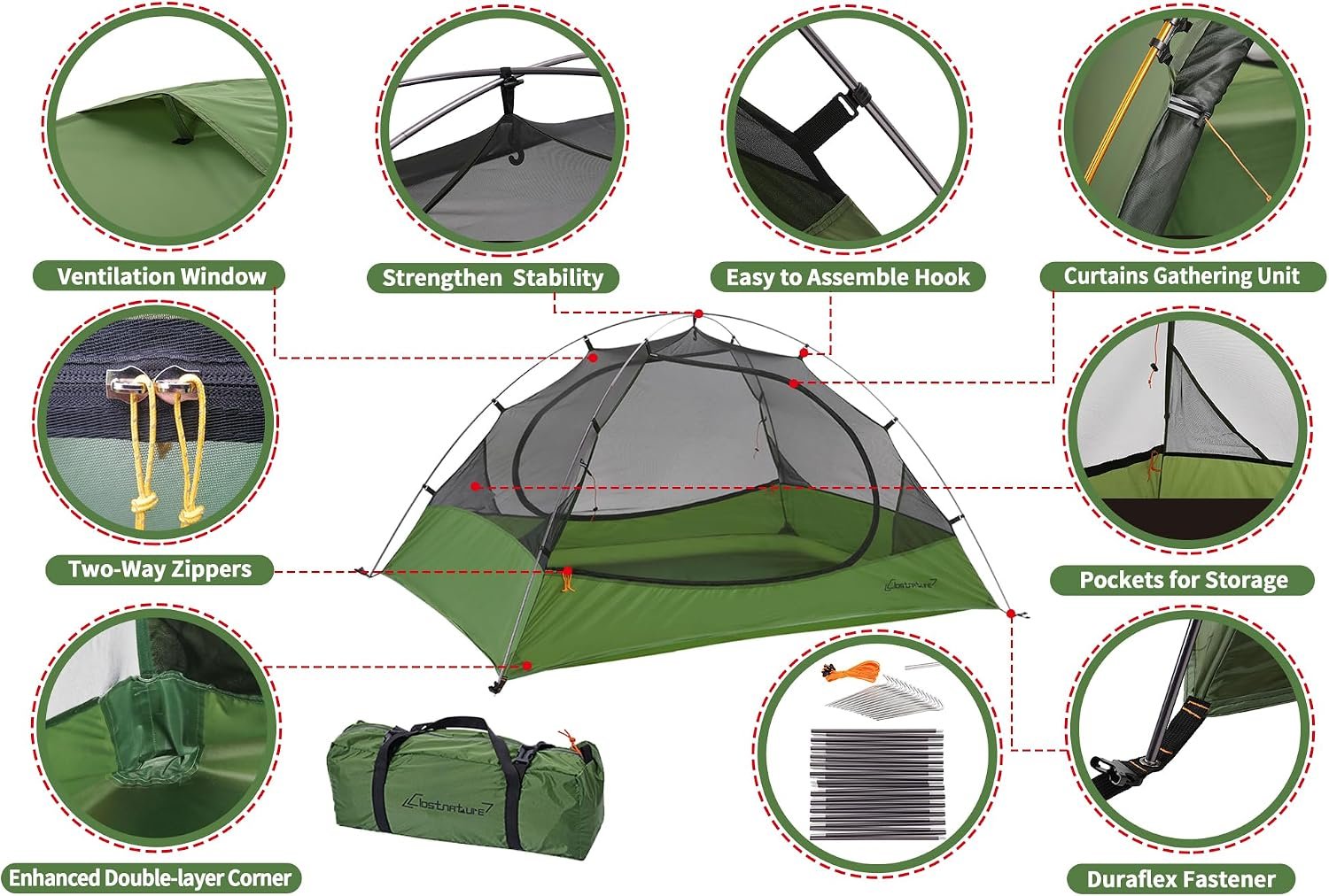 Clostnature 1/1.5/2/3/4/6 Person Lightweight Backpacking Tent, Camping Tent 8 Clostnature 1/1.5/2/3/4/6 Person Lightweight Backpacking Tent, Camping Tent - Image 8