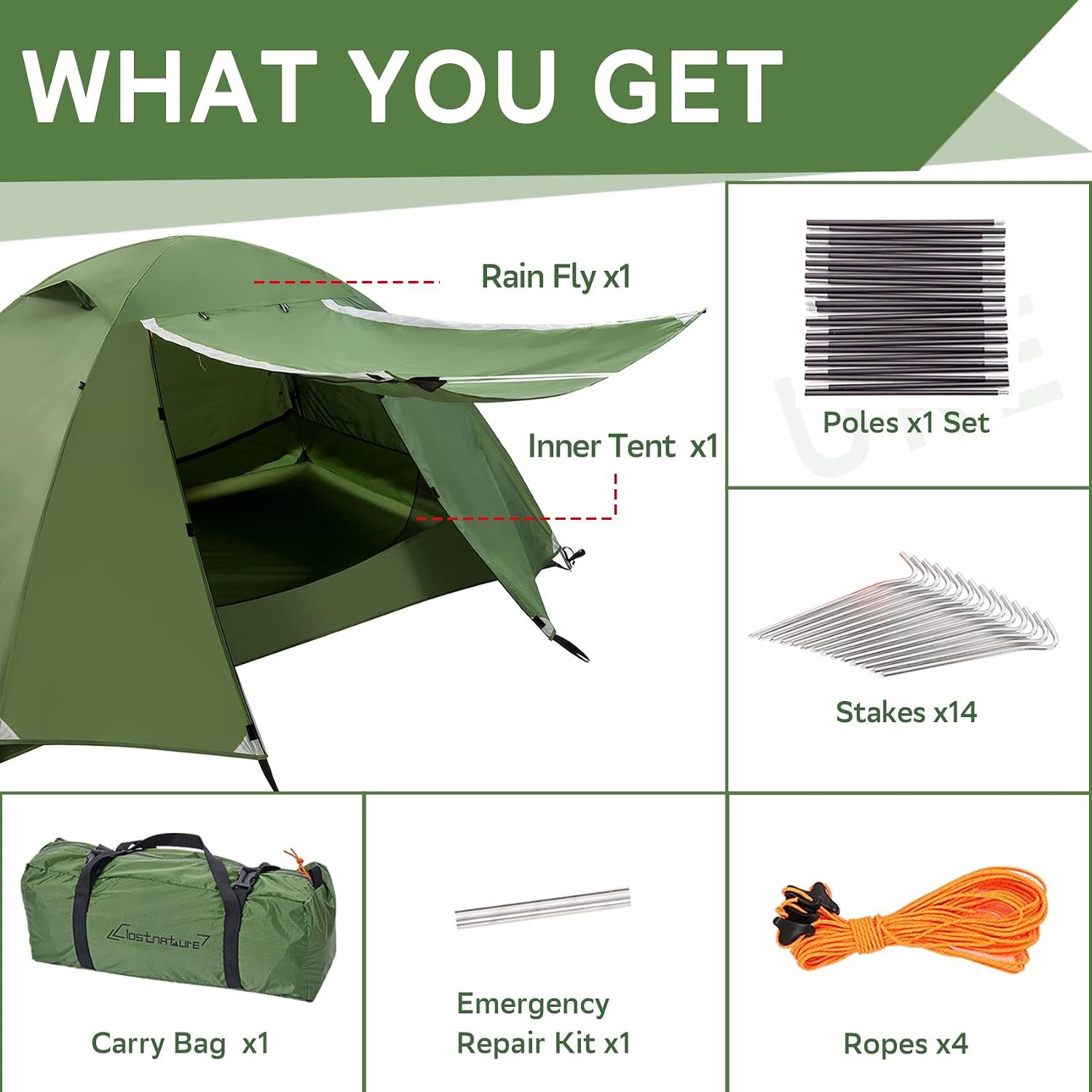 Clostnature 1/1.5/2/3/4/6 Person Lightweight Backpacking Tent, Camping Tent 10 Clostnature 1/1.5/2/3/4/6 Person Lightweight Backpacking Tent, Camping Tent - Image 10